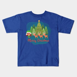 Christmas tree, elf and merry christmas Kids T-Shirt